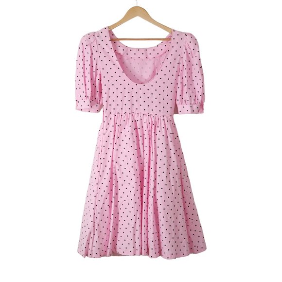 vintage 80s pink polka dot full skirt party dress S puff sleeve princess pin-up - Picture 8 of 10